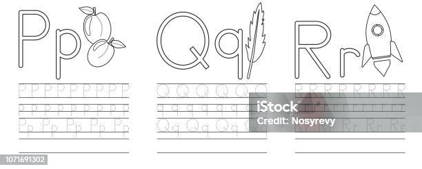 Writing Practice Of Letters Pqr Coloring Book Education For Children Vector Illustration Stock Illustration - Download Image Now