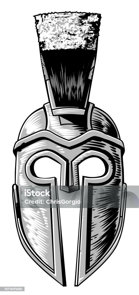 Ancient Greek Spartan Trojan Gladiator Helmet A Spartan ancient Greek, Trojan or Roman gladiator warrior helmet Illustration stock vector