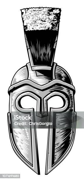 Ancient Greek Spartan Trojan Gladiator Helmet Stock Illustration - Download Image Now - Illustration, Sports Helmet, Engraved Image