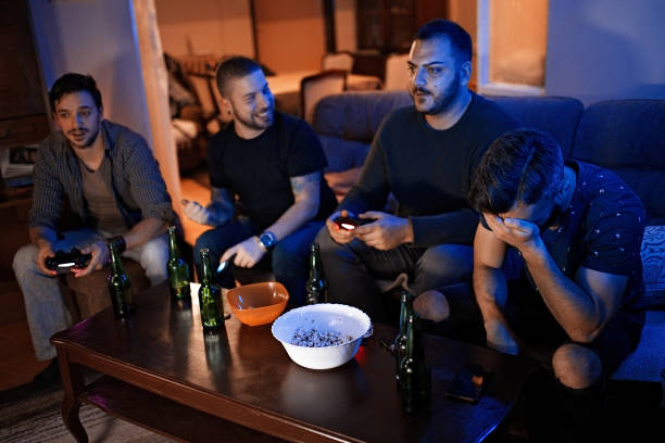 Friends playing video games