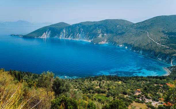 Amazing landscape of Mediterranean island. Summer vacation. Greece, island Ithaki-view of the picturesque bay on hot sunny day. Gorgeous landscape of Mediterranean island. Summer vacation. Greece, island Ithaki-view of the picturesque bay on hot sunny day. ithaca stock pictures, royalty-free photos & images