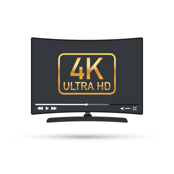 istock Modern flat screen tv with ultra high definition, 4k ultra hd screen format. Tv with online player. Vector illustration. 1071703028