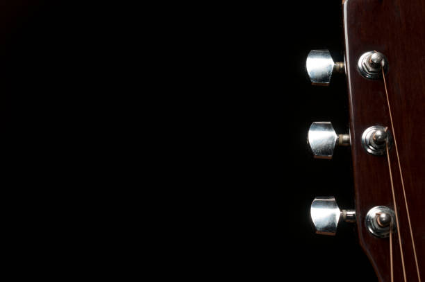 istock Acoustic guitar headstock on black background 1071707670