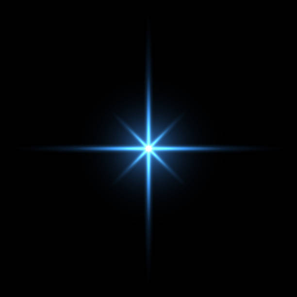 ilustraç�ões de stock, clip art, desenhos animados e ícones de blue light star on black background - decorative ornament flash