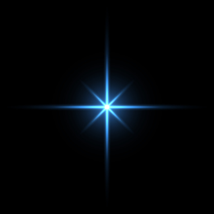 Blue light star on black background