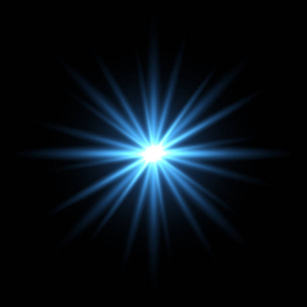 ilustrações de stock, clip art, desenhos animados e ícones de blue light star on black background - decorative ornament flash