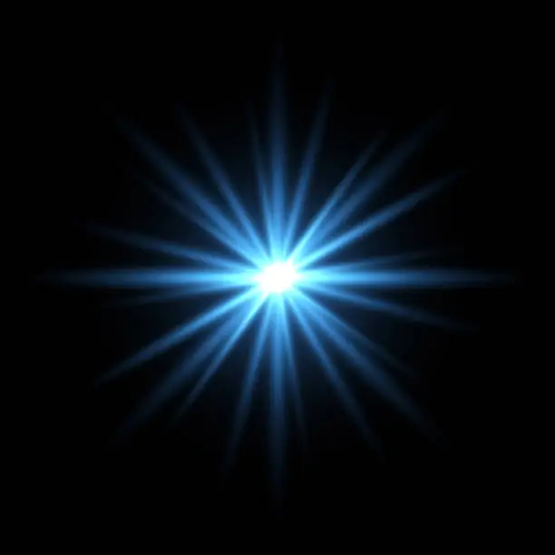 Vector illustration of Blue light star on black background