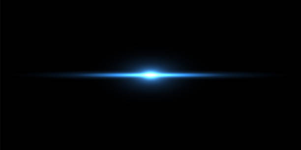 blaulichtstrahl auf schwarzem hintergrund - light effect abstract lighting equipment light stock-grafiken, -clipart, -cartoons und -symbole