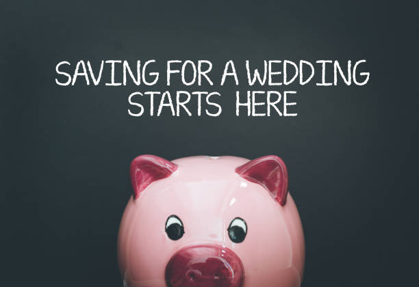 ahorro para una boda comienza aquí - piggy bank savings pig currency fotografías e imágenes de stock