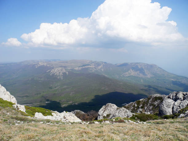 istock Rocky Mountain, sloping mountain ridge at spring. Crimean mountains. 1071717480