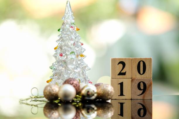 istock 2019 Wooden block number and chrismas tree. 1071717966