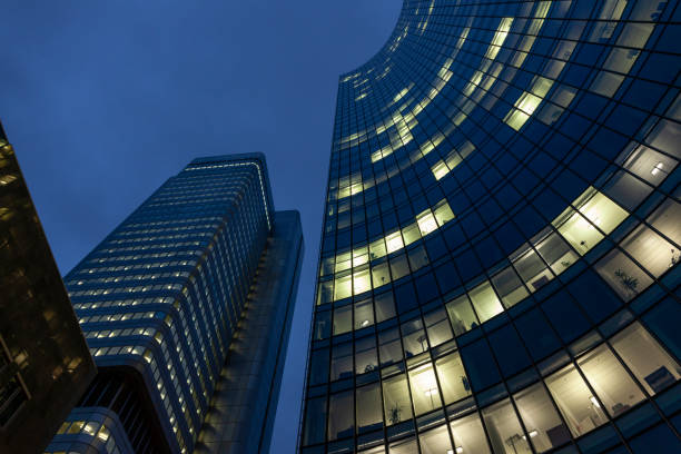 Financial district at night, Frankfurt am Main, Germany