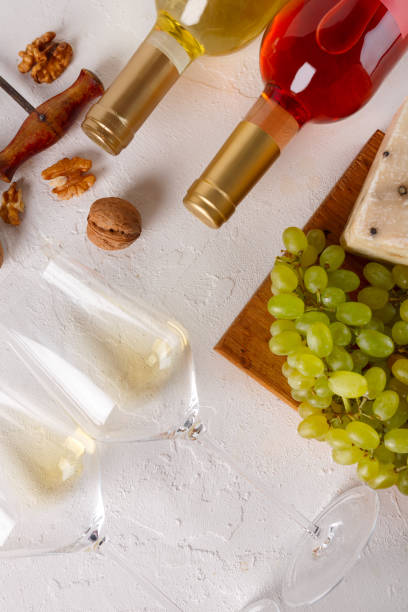istock wine, grapes, cheese and nuts. Top view 1071727230