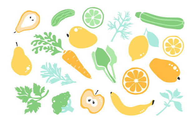 菜食主義者の健康食品。デトックス。フルーツ、野菜、緑を設定します。ベクトルの図。 - にんじん点のイラスト素材／クリップアート素材／マンガ素材／アイコン素材