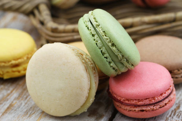 istock Closeup of pistachio, chocolate and raspberry macaroons 1071731660