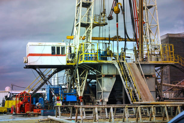 istock Drilling on the geothermal well platform and Equipments on a cloudy day 1071737508