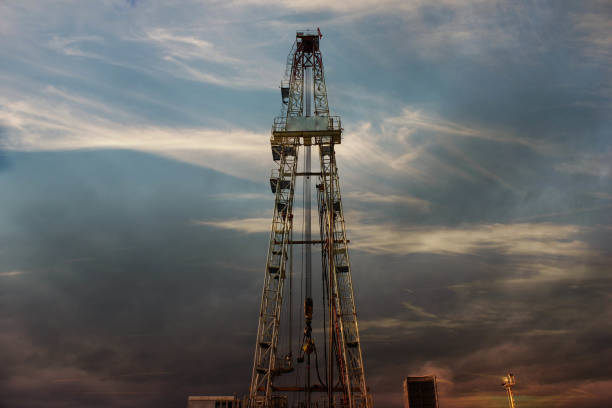 istock Drilling on the geothermal well platform and Equipments on a cloudy day 1071737684