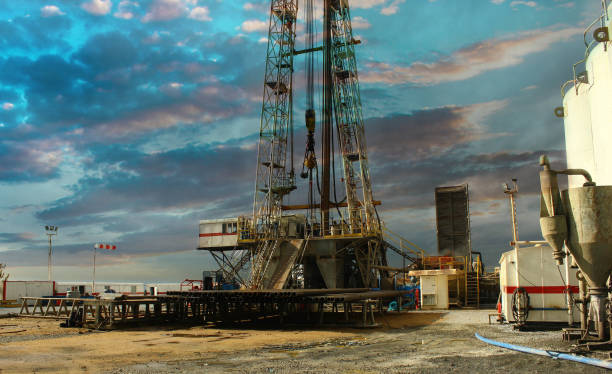 istock Drilling on the geothermal well platform and Equipments on a cloudy day 1071737854