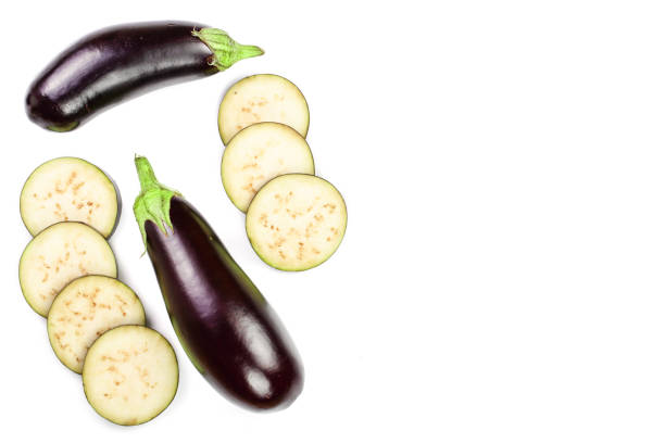 istock eggplant or aubergine isolated on white background with copy space for your text. Top view. Flat lay pattern 1071738000