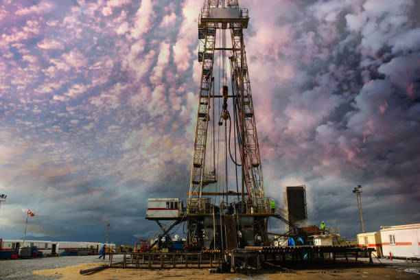istock Drilling on the geothermal well platform and Equipments on a cloudy day 1071739576
