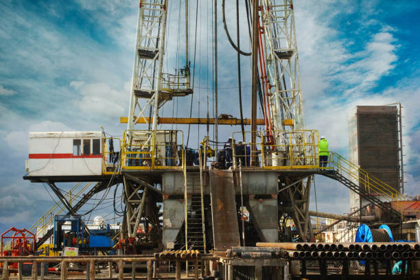 istock Drilling on the geothermal well platform and Equipments on a cloudy day 1071739658