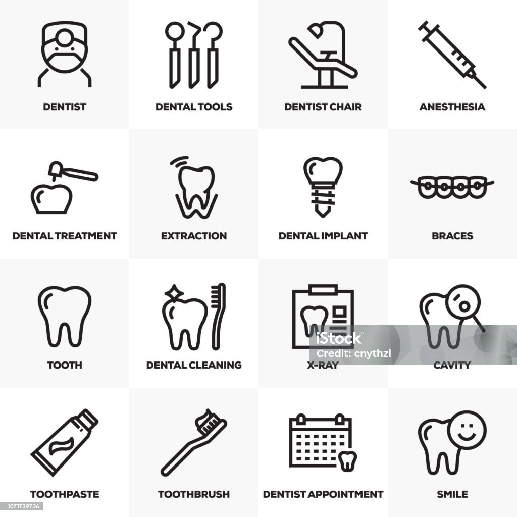 DENTAL LINE ICONS SET Icon Symbol stock vector