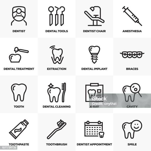 Dental Line Icons Set Stock Illustration - Download Image Now - Icon Symbol, Dental Equipment, Dental Health