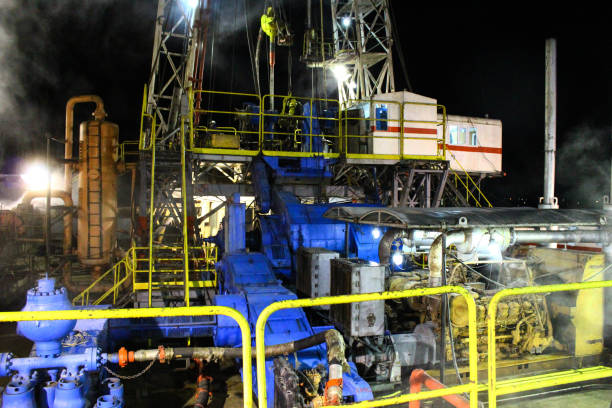 istock Drilling on the geothermal well platform and Equipments on a cloudy day 1071742330