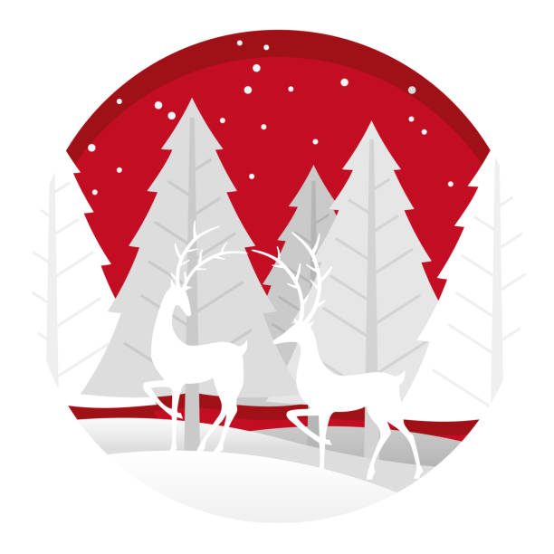 istock Christmas illustration with forest, Santa Claus, and reindeers. 1071753006
