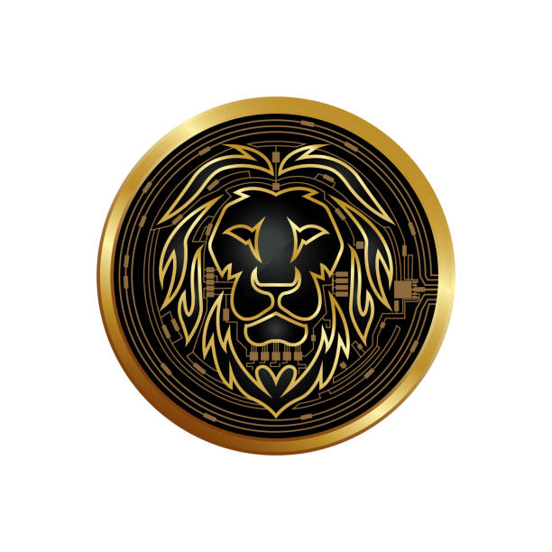 istock The geometric logo of a lion in a round coin 1071755942
