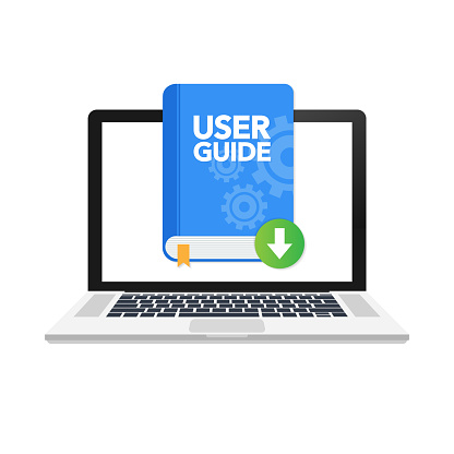 Download User guide book illustration in flat style. Vector stock illustration.
