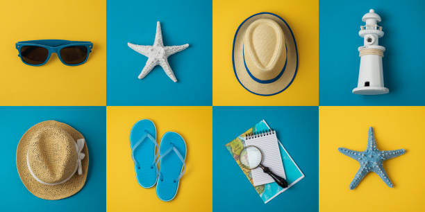 istock Travel holiday vacation minimal concept with beach items. 1071761544