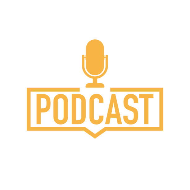 Podcast. Badge, icon, stamp, logo. Vector illustration. Podcast. Badge, icon, stamp, logo. Vector stock illustration. music speaker logo stock illustrations