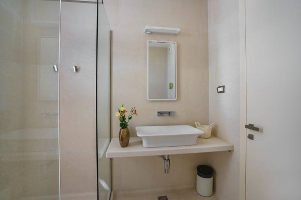 istock Interior of a bathroom in soft light colours in a luxury villa 1071773884