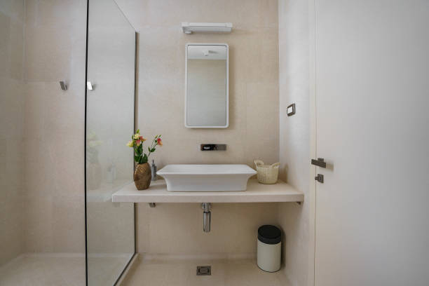 istock Interior of a bathroom in soft light colours in a luxury villa 1071773892