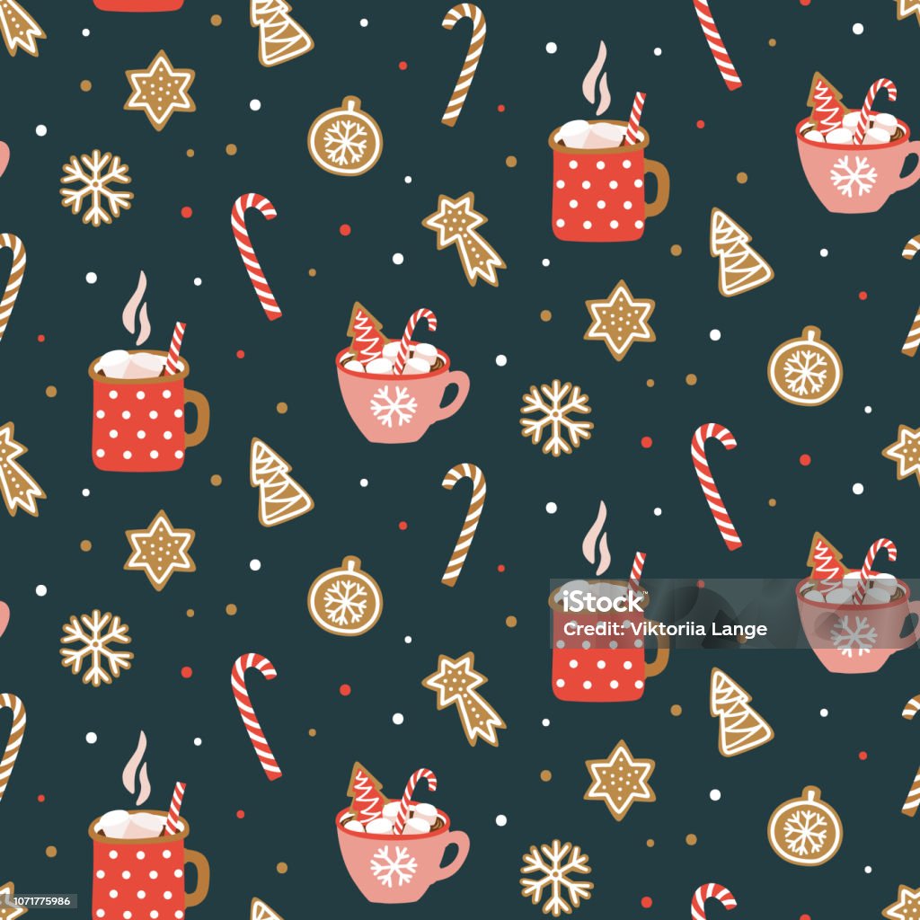 Cute Hand Drawn Seamless Pattern With Cocoa Marshmallow And Christmas  Cookies Vector Design Template For Wrapping Paper Fabric Wallpaper Etc  Stock Illustration - Download Image Now - iStock
