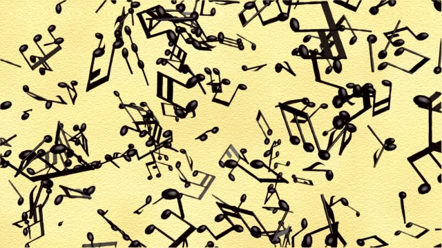 Music notes flowing on the old paper background, seamless animation