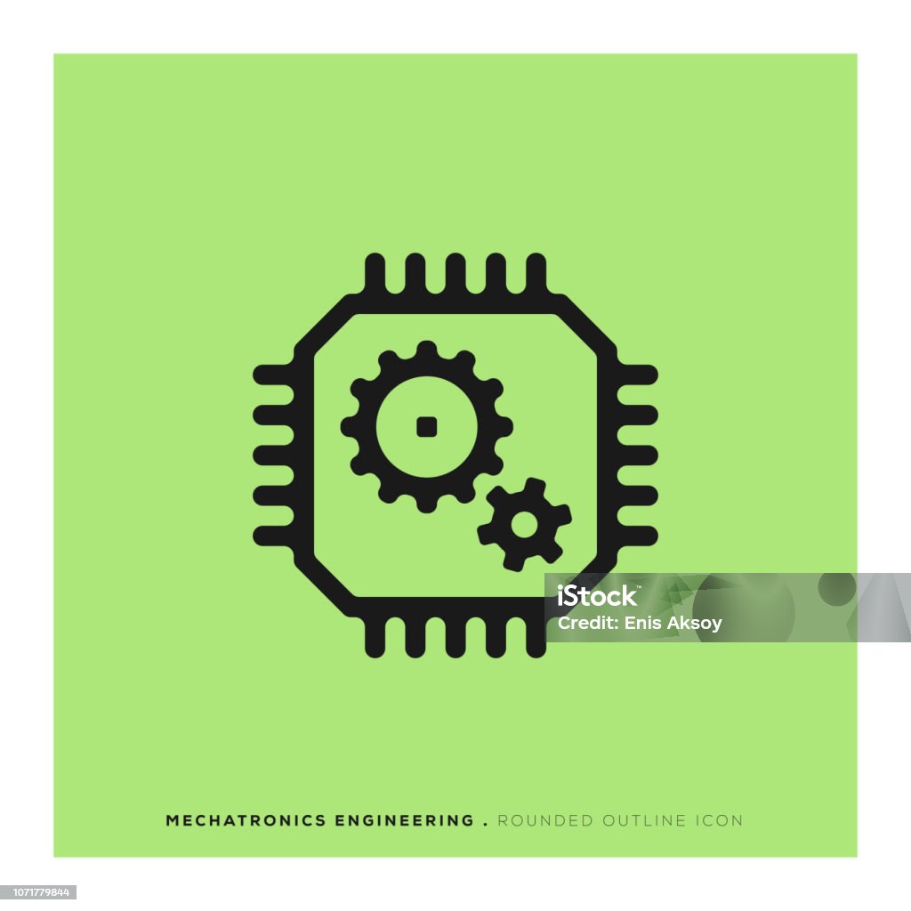 Mechatronics Engineering Rounded Line Icon Computer Chip stock vector