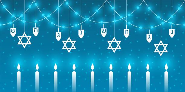 ханука фон с традиционными элементами еврейского праздника ханука. - pinwheel hanukkah blue light stock illustrations