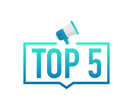 Top 5 - Top Five colorful label on white background. Vector stock illustration.