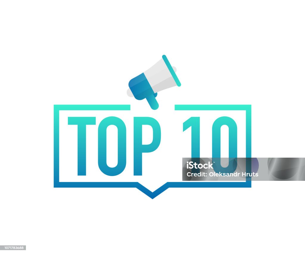 Top 10 - etiqueta colorida de diez en fondo blanco. Ilustración de bolsa vector. - arte vectorial de Número 10 libre de derechos