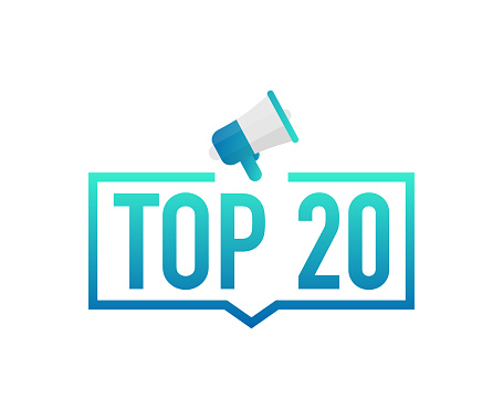 Top 20 - Top twenty colorful label on white background. Vector stock illustration.