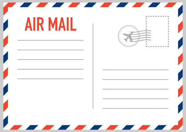 ilustrações de stock, clip art, desenhos animados e ícones de air mail envelope with postal stamp isolated on white background. - air mail mail envelope blank
