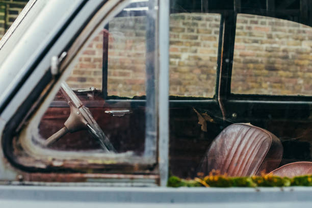 istock Interior of an old retro car 1071801114