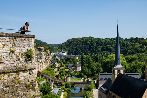 Luxembourg city, the capital of Grand Duchy of Luxembourg, view at the Old Town with medieval fortress wall