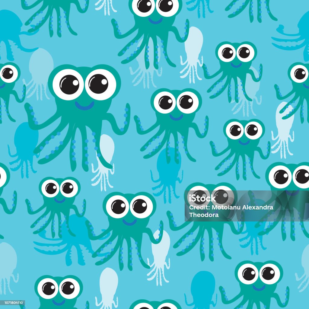 Octopus Flat Pattern Seamless Pattern Octopus Flat Design With Large Eyes Stock Illustration ...