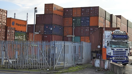 23rd November 2018, Dublin, Ireland. Image of freight containers  inside Dublin Port  docks, located on East Wall Road.