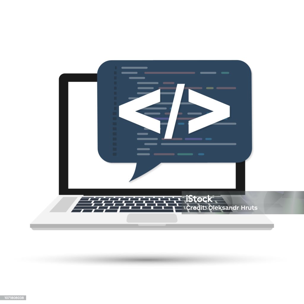 Programming, web development concept. Code on the screen laptop Programming, web development concept. Code on the screen laptop. Vector stock illustration. Computer Programmer stock vector