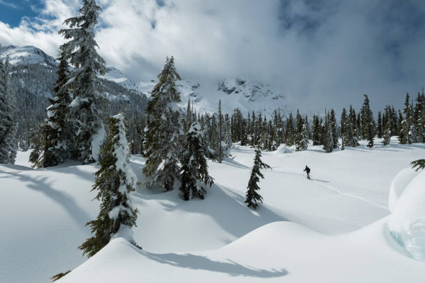istock Backcountry snowboarder putting in a fresh skin track 1071810542