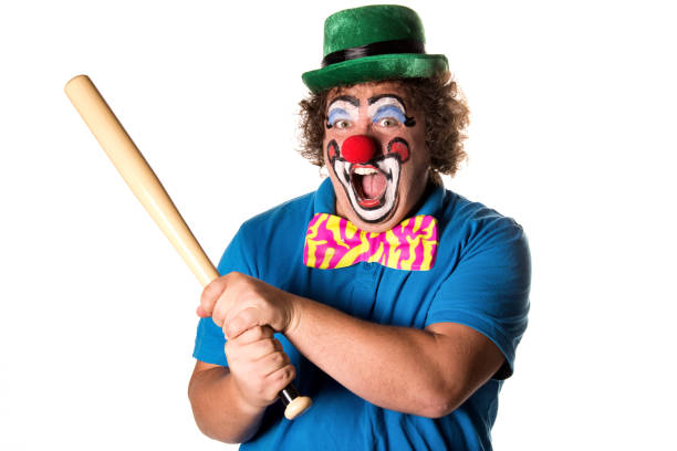 istock Dangerous clown. Funny fat man. 1071819948